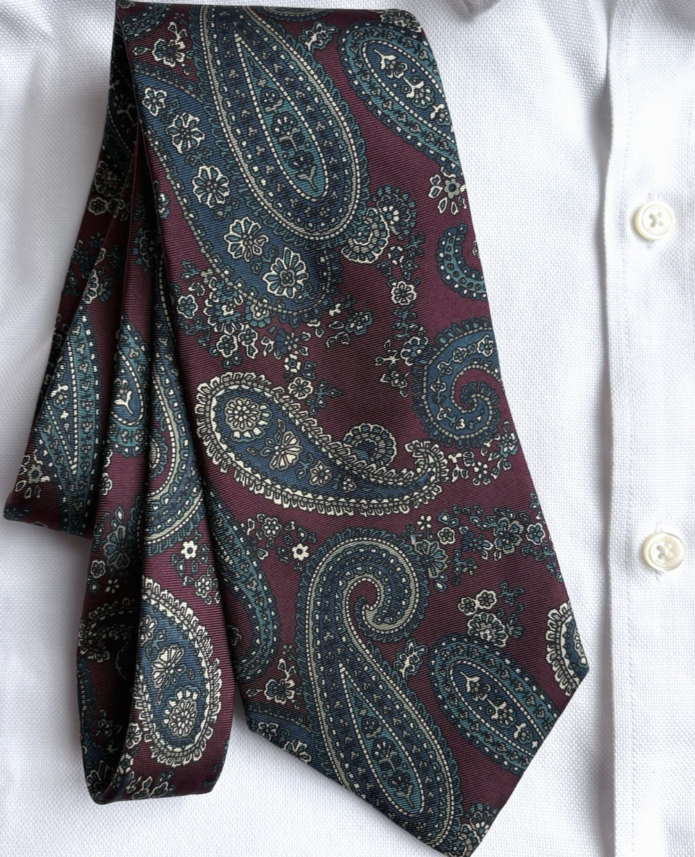 Vintage Paisley Italian Silk Tie State‎ Street Jordan Marsh Burgundy Teal USA